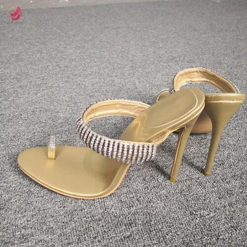 Original Intention Extrem Sexy Simple Sandles Thin High Heels Open Toe Gold Crystal Bling Pumps Gorgeous Shoes Female Size 4-15
