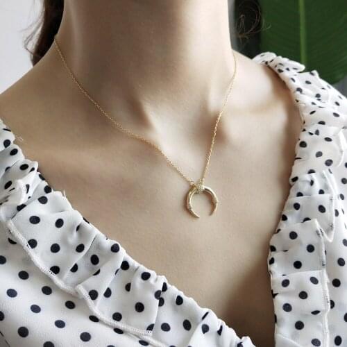 WomenS simple Authentic 925 Sterling silver gold Crescent zircon AAA+ pendant necklace wild moon necklace X190