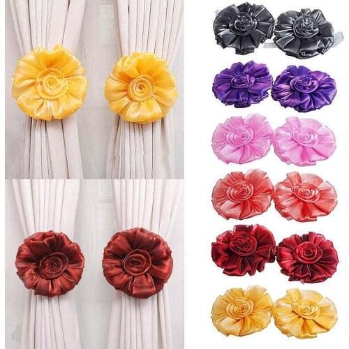 1PC/2PCS Cloth Art Home Decoration Peony Flower Lace Curtain Buckle Rose Curtain Band Banquet Wedding Decoration Accessories