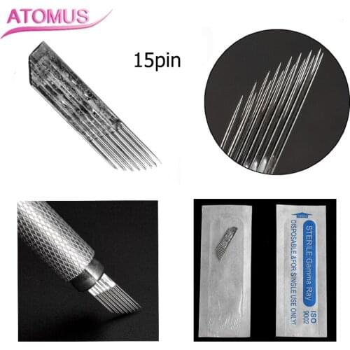 10pcs 2 rows Line 15 Pin Needle Permanent Makeup Needle Blades 0.3mm For Microblading Pen Manual Embroidery Eyebrow