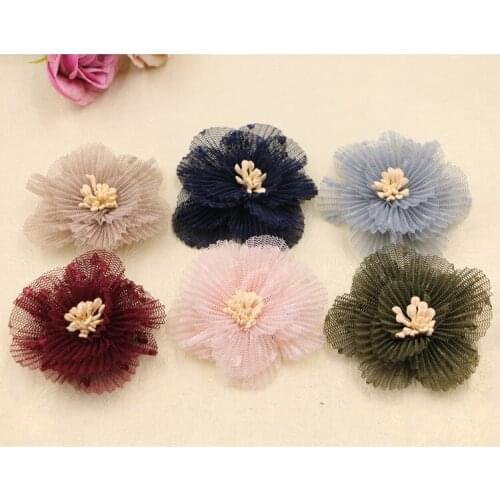 Handmade Chiffon Flowers Craft DIY Jewelry Findings 10PCS 30PCs Ornament Accessory Floral Button Patch Sticker Craft Bow Center