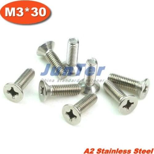 1000pcs/lot DIN965 M3*30 Stainless Steel A2 Machine Phillips Flat Head (Cross recessed countersunk head screws) Screw