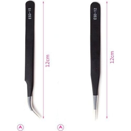 2pcs/lot Anti-static Stainless Steel Tweezers Eyebrow Tweezers Eyelashes Tweezers Nipper Picking Tools