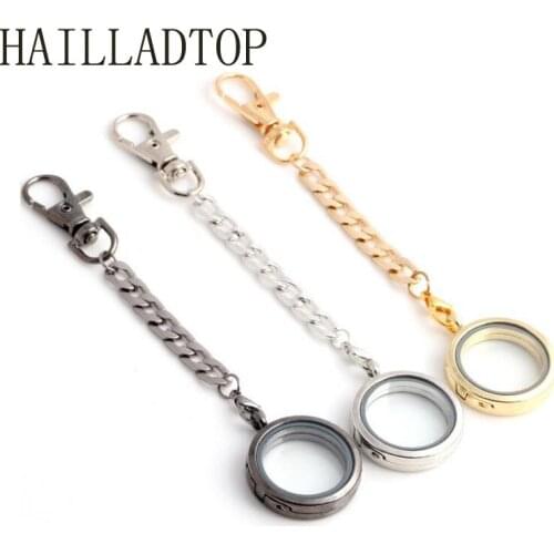 2021 New Round Floating Locket With Keychains Magnetic Glass Locket Pendant For Charms Silver Gold Color Jewelry Boyfriend Gift