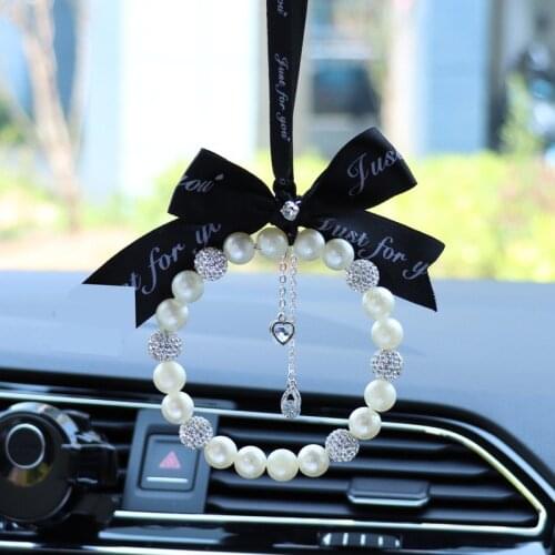 Fashion Pearl Diamond Car Pendant Creative Cute auto Rear View Mirror Ornaments home decoration car accessories for girls