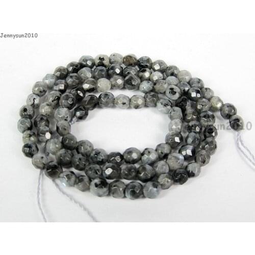 Natural Larvikite Labradorite Gems Stones 4mm Faceted Round Spacer Loose Beads 15'' Strand for Jewelry Making 5 Strands/Pack