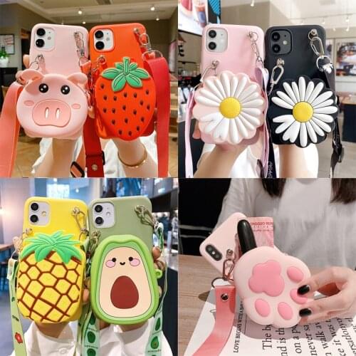 Cartoon 3D Silicon Pig Wallet Case For Samsung Galaxy A11 A21 A31 A41 A51 A71 A81 A91 M10 M21 M30S M41 M51 Cute Fruit Soft Bags