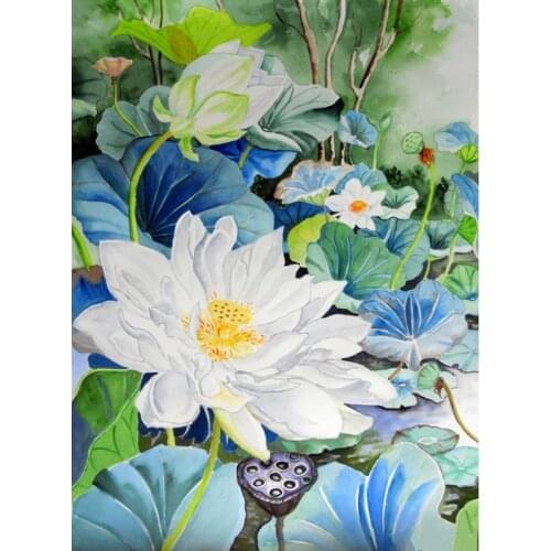 H1818 3d diamond,5d full drill square diamond painting,diamond embroidery White Lotus