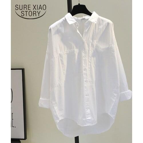 Cotton Oversized Loose Clothing Spring Autumn Shirts Women Vintage Women Blouse And Tops Long Sleeve White Blue Shirts 12616
