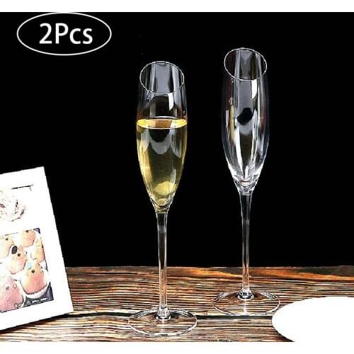 2Pcs Lead-free Crystal Glass Cup Champagne Glasses Wedding Party Flutes Bevel Wine Glass Home BarDrinkware vasos de vidrio 220ml