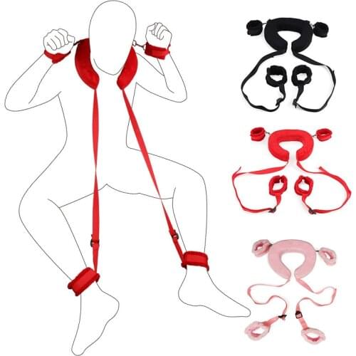 SM Toys Split Legs Spread With Torture BDSM Handcuffs Shackles Self Bondage Hood Sexual Game Binding Straps Sex Slave Trainer