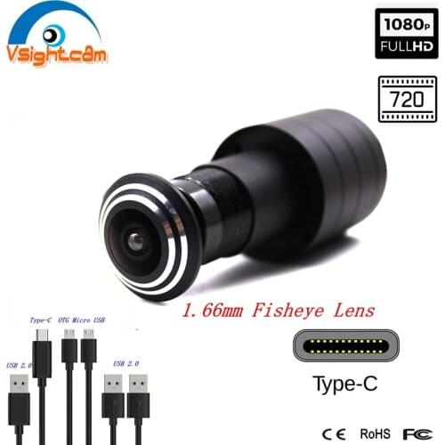 USB Fisheye Door Hole Camera 1.66mm Wide Angel OTG Micro USB Type C HD Security Camera For Anti-theft Door Vending Machine