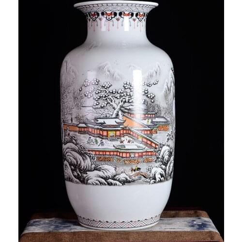 Jingdezhen Ceramic vase Snow Scene Home Furnishings Large Vases Flower Arranging Living Room Porch Decoration Large ceramic vase