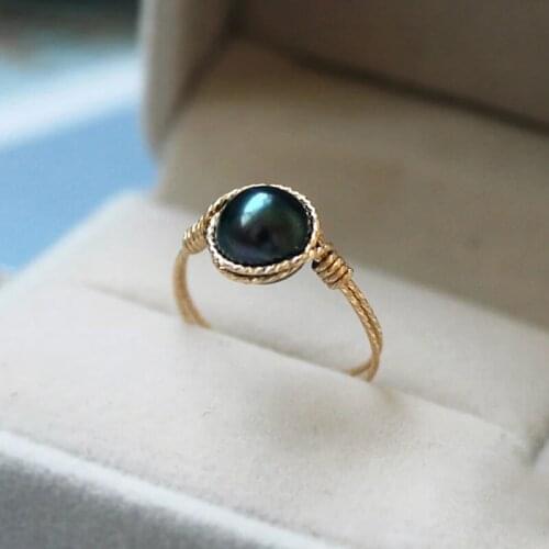 14K Gold Filled Natural black Pearl Rings Knuckle Rings Boho Jewelry Mujer Bague Femme Handmade Minimalism Rings for Wome