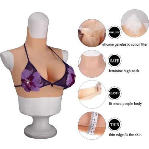 Crossdressing High Collar Artificial Breast Realistic Fake Boobs Silicone Forms with Skin Spot for Cosplay Drag Queen Shemale