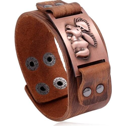 Alloy Charms Elk Bracelet Flat Genuine Leather Bracelet Handmade Cuff Bangle Jewelry Gift Party Anniversary