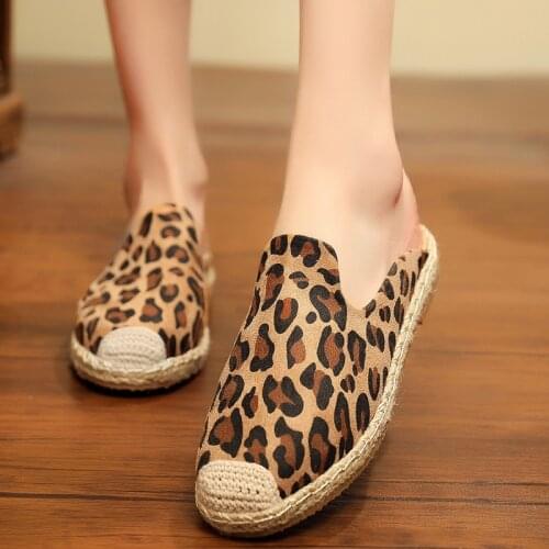 Summer 2020 casual womens sandals LEOPARD PRINT FLAT SHOES hemp rope woven womens shoes