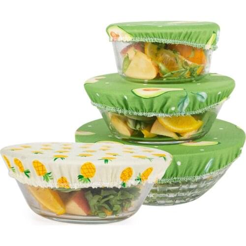 Reusable Cloth Bowl Cover Elastic Durable Cotton Cloth Dust Container With Cover Leak-free Lining Set Of 3