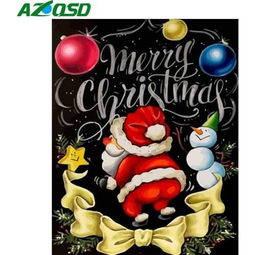 AZQSD DIY Unframe Coloring By Numbers Santa Claus Christmas Gift Oil Painting By Numbers On Canvas Cartoon Decor For Home