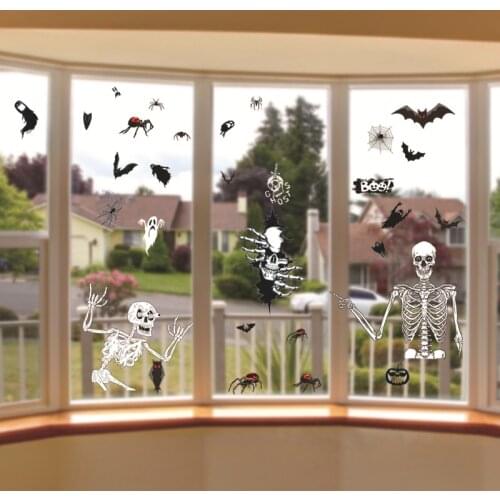 Halloween Window Sticker Ghost Bat Skull Sign Wall Glass Door Decal Stickers DIY Halloween Party Decoration Haunted House Props
