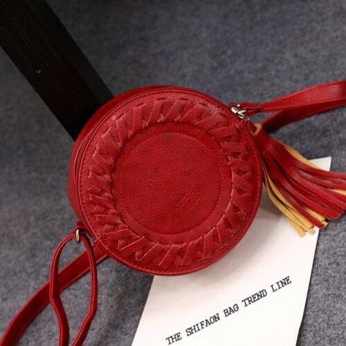 New Round Casual Shoulder Bag Female Adjustable Braided Tassel Small Round Bag Versatile Funny Bag Solid Color Versatile