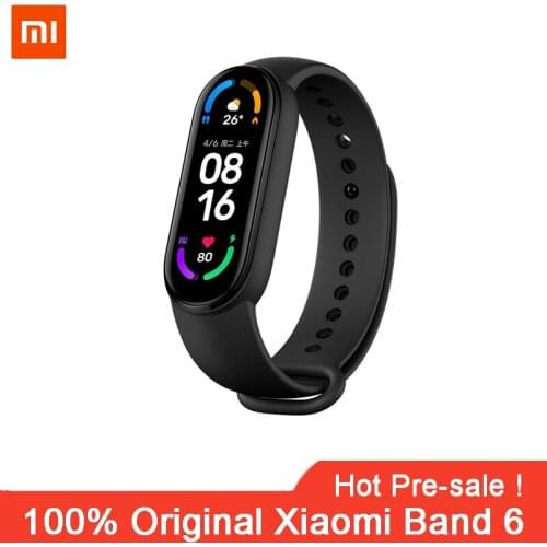 Original Xiaomi Mi Band 6 Sport Wristband Heart Rate Fitness Tracker Bluetooth 1.56 " AMOLED Screen Smart Band 5 Color Bracelet