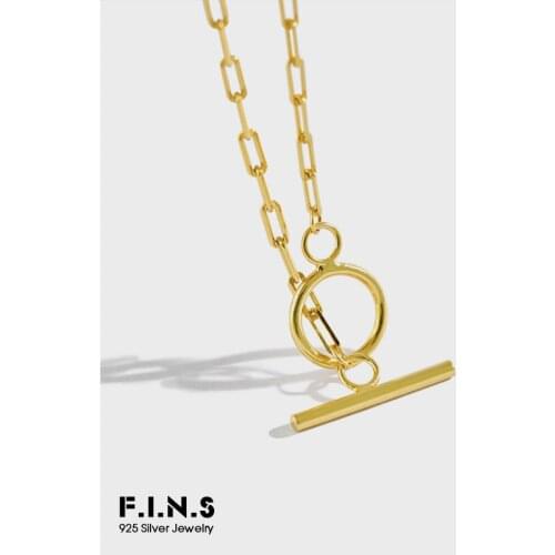 F.I.N.S Real S925 Sterling Silver Necklace Circle Bar OT Buckle Link Chain Choker Necklace Clavicle Chain for Women Decoration