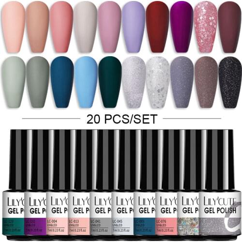 LILYCUTE 7ML Gel Nail Polish Set Semi Permanent Hybrid Gel Varnish Matte Base Top Coat Soak Off UV LED Gel Nail Varnishes