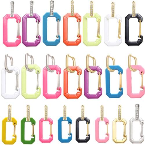 1 Piece Big Small Geometric Dangle Earring Women Earing Neon Green Bright Fluorescent Jewelry Gold Silver Color Hoop Rectangle