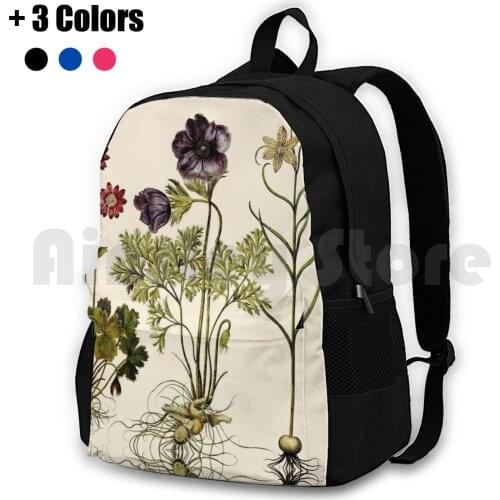 Botanica Nostalgia Ii Plant Botanical Study Outdoor Hiking Backpack Riding Climbing Sports Bag Painterly Anemone Purple Anemone
