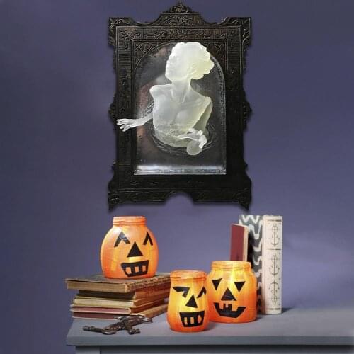 Halloween Scary Party Scene Props Ghost In The Mirror Pattren Luminous Frame Resin Horror Ornaments Bar Haunted House