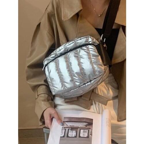 Luxury Space Cotton Shoulder Bags For Women 2021 Winter Crossbody Down Bag Designer Wide Shoulder Strap Messenger Bag Sac A Main