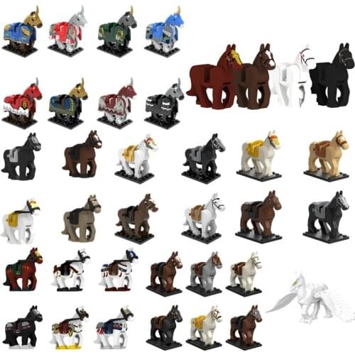 Medieval Military War Horse Building Blocks Figures Soldiers Knights Three Kingdoms Mounts Animal Horses Educational Toys C254