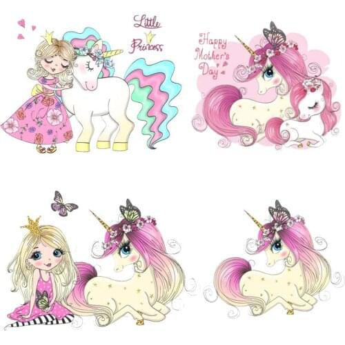 Iron On Beautiful Unicorn Girls Heat Vinyl Transfer For Clothing Animals Transfers For Clothes Applique Stickers For Diy T-shirt