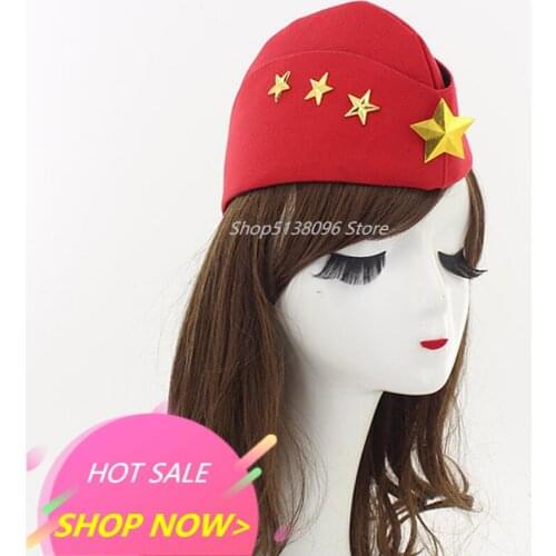 Vintage Red Sailor Hat Women Canvas Boat Hat Army Caps Stewardess Boat Hat Autumn Winter Five Star Chain Beret Military Hats LB