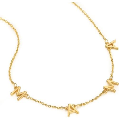 316L Stainless Steel Statement Initial Letter Mama Mom Pendant Necklace Gold Plated Jewelry For Women Mothers Day Gifts