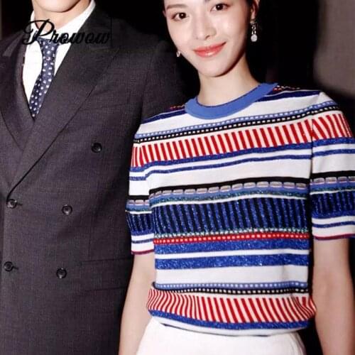 2020 Summer Short-sleeved Women T-shirt Sexy Casual Slim Ice Silk Pullover O-neck Blue Striped Top Elegant Brand Clothes 2XL