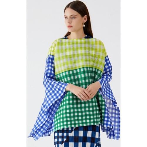 Miyake Pleated Plaid Cloak Autumn Winter 2021 Korean Style Jacket Corp Shirt Aesthetic Causal Clothes