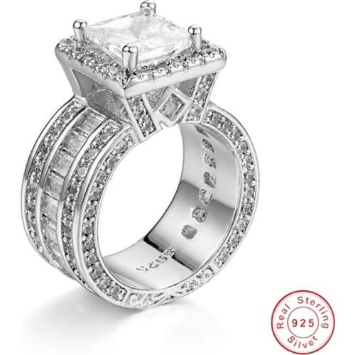 Womens 0.4" Wide Square Cluster Engagement 4ct SONA Diamond Architecture Ring Simulated Platinum Bridal Fashion Jewelry Stores