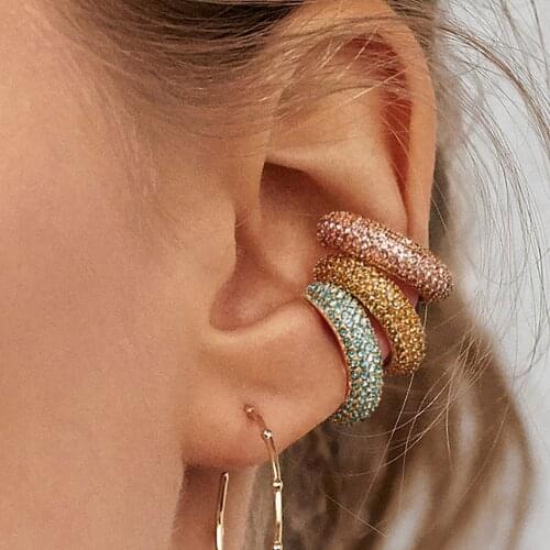 Women Cz Rainbow Crystal Earrings Cubic Zirconia Ear Cuff For Female Trendy Gold Clip On Earrings Earcuff Crystal Jewellery