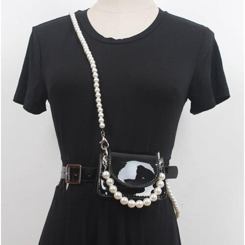 Womens runway fashion PU leather pearl chain bag Cummerbunds female Dress coat Corsets Waistband Belts decoration belt R3568