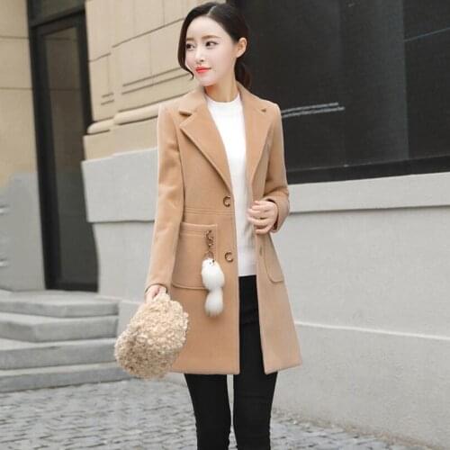 Womens elegant blended long woolen coat autumn winter female woolen coat thin coat female casaco feminina Female robe jacket2XL