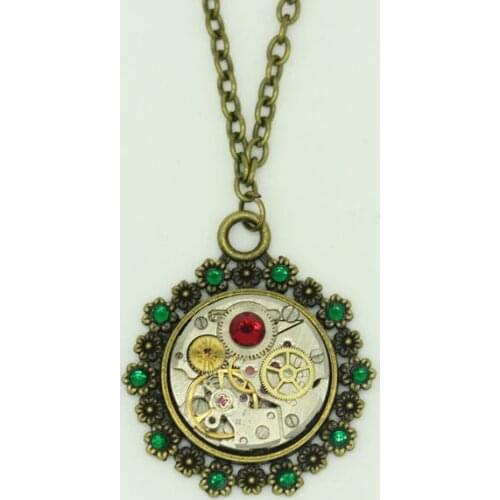 Fashion Punk Vintage Gears Watch Movement Steampunk Necklace & Pendant Flower Jewelry Women