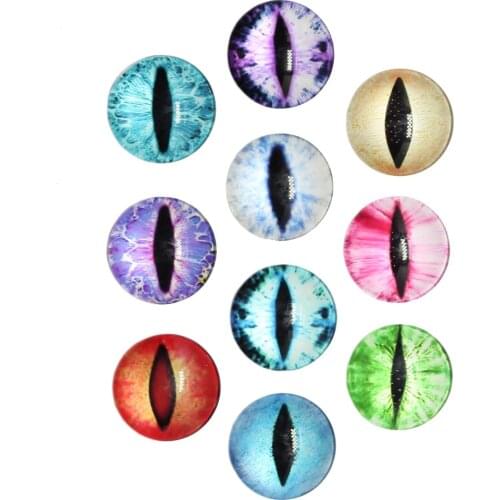 10pcs/lot New Fashion 25mm Round Mixed Dinosaur Eyes The Devil Eye DIY Glass Cabochon Mixed Patterns Fit Cameo Base Setting