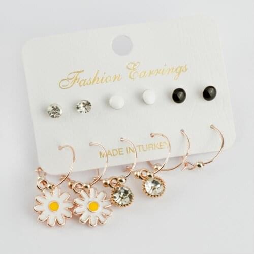 12'li Daisy Figured Cabochons Ring Earrings
