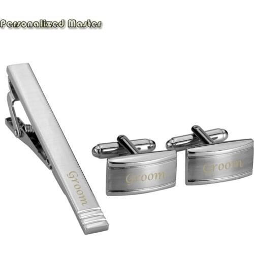 Personalized Master Free Engraving Custom Stainless Steel Cufflinks Tie Clip Bar Set for Mens Shirt Business Wedding Gift 3pcs