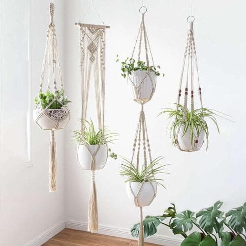 4 Pack Macrame Plant Hangers Creative Designs Handmade Indoor Wall Hanging Planter Plant Holder Modern Boho Home Decoration