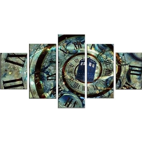 No Framed Canvas 5Pcs Doctor Who Tardis Time Machine Movie Wall Art Posters Pictures Paintings Home Decor for Room Decorations