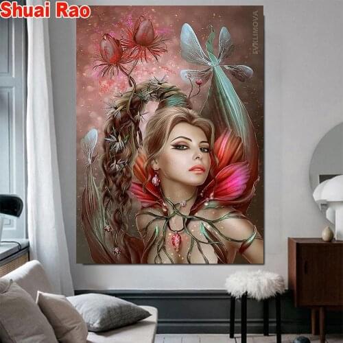 5d diy diamond painting mosaic flower woman diamond crystal painting full square round diamond embroidery girl room decor gift
