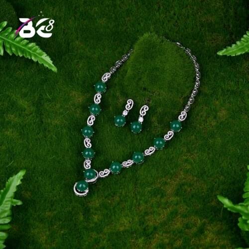 Be 8 New Style Beautiful Green Cubic Zirconia Earring Necklace Set, Women Jewelry Sets Party Giftsparure Bijoux FemmeS062